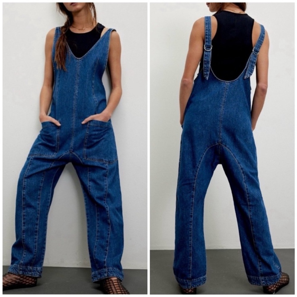 NWT Free People We The Free High Roller Jumpsuit - Sapphire blue - Small
